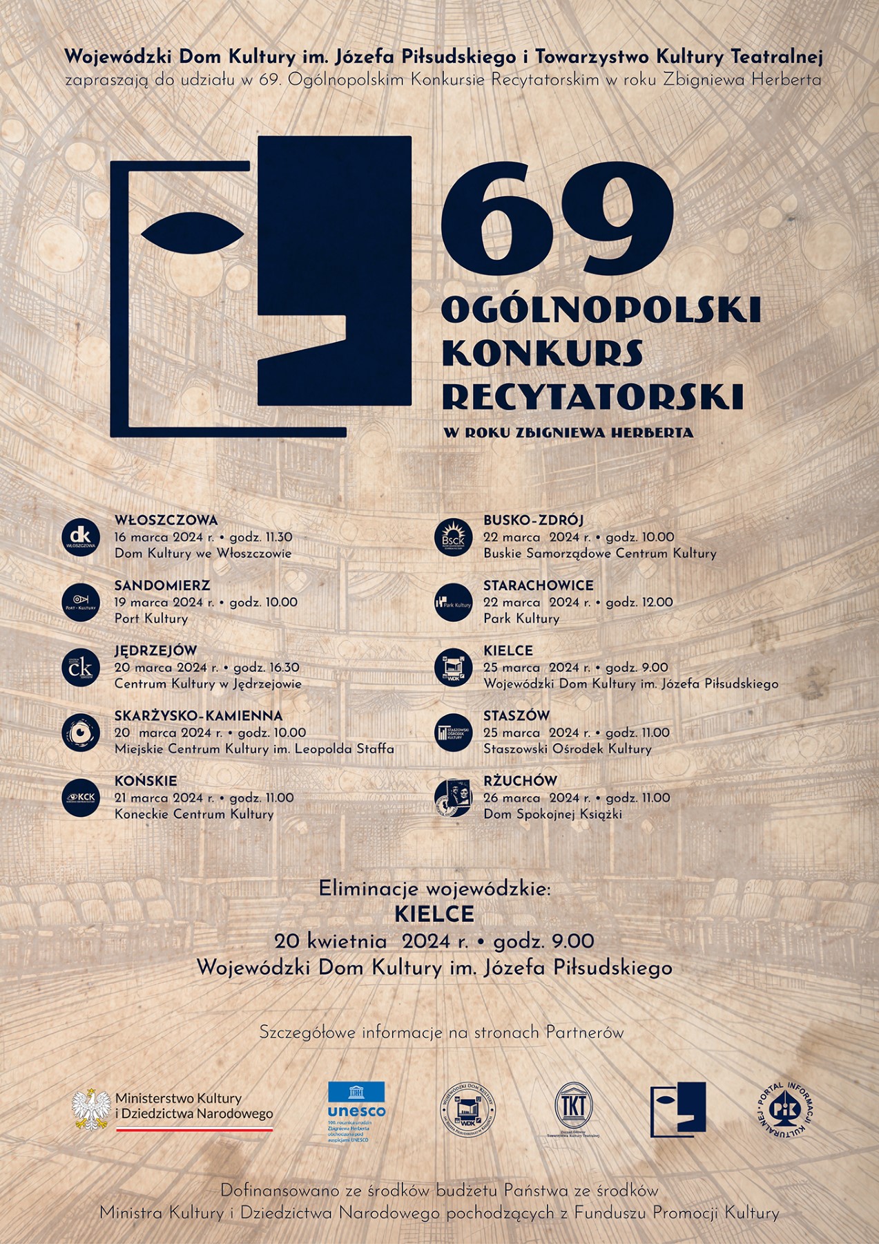 Plakat 69. Ogólnopolskiego konkursu recytatorskiego 2024