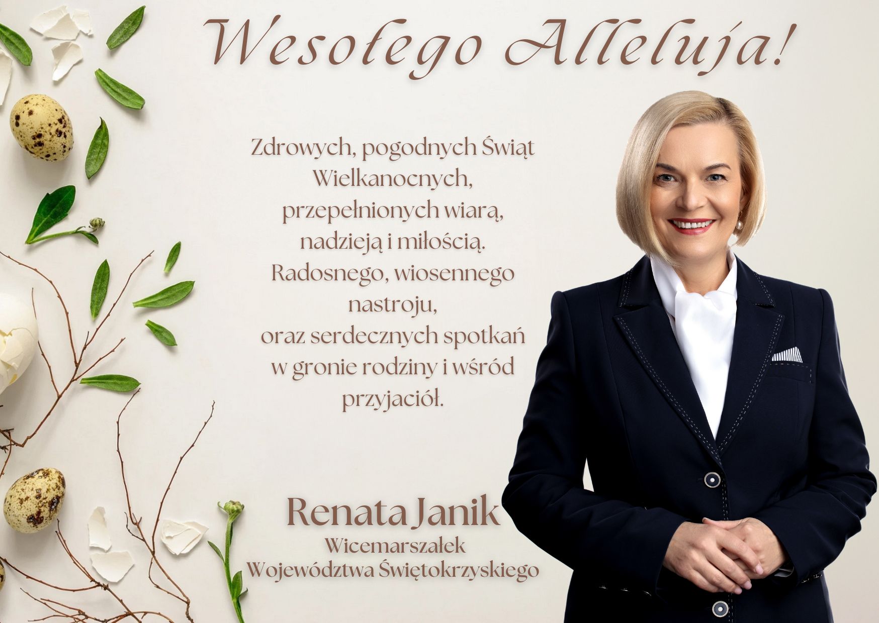 życzenia wielkanocne Pani Renaty Janik Wicemarszałek Województwa Świętokrzyskiego