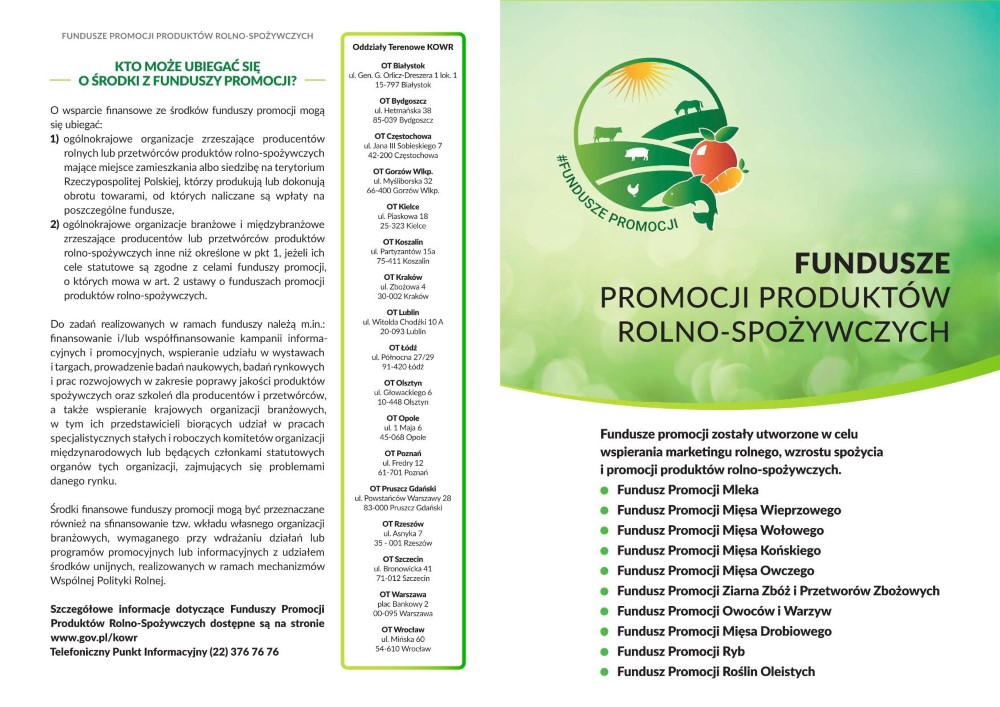 Ulotka Fundusze promocji produktów rolno-spożywczych