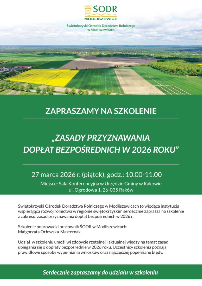 plakat "ZASADY PRZYZNAWANIA DOPŁAT BEZPOŚREDNICH W 2026 ROKU"