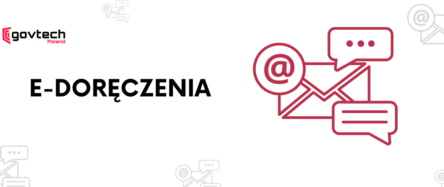 logotyp - napis e-doręczenia, po prawej stronie symbol e-mail, koperty